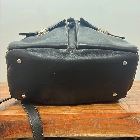 Perlina Black Buttery Smooth Pebbled Leather Backpack - Picture 8 of 14